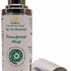 Rainforest Mist spray bottle with cap positioned to the side, showcasing product packaging.