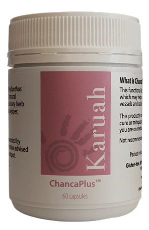 ChancaPlus Herbal Tea Capsules bottle with green and white label